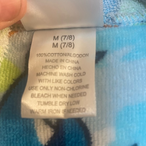 Steve Swim Bath Robe/Swim Coverup Size 7/8. Hooded w/2 front Pockets & Belt Tie - Picture 4 of 5